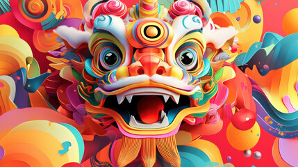 Obraz premium vibrant and colorful dragon illustration featuring intricate details and dynamic background. design showcases playful and energetic style, perfect for childrens art