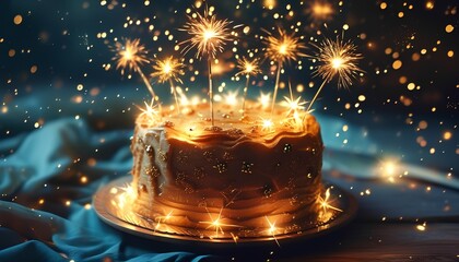 Celebrating life's milestones a beautiful cake adorned with sparklers for festive occasions and joyous gatherings