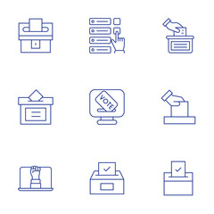 Democracy icons set. Thin Line style, editable stroke. election, vote, voting, fist, democracy