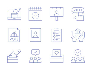 Democracy icons. Thin Line style, editable stroke. billboard, candidates, vote, online voting, politics, calendar, democracy