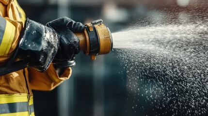 firefighter sprays water from a hose, demonstrating bravery and skill in a crucial emergency