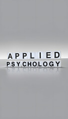 Obraz premium applied psychology word or concept represented by black and white letter cubes on a grey horizon background stretching to infinity isolated with white highlights, png