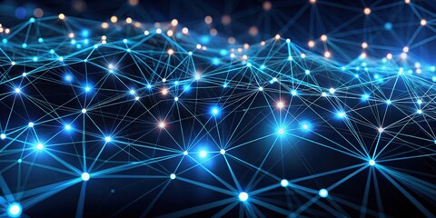 Interconnected Network of Glowing Points Representing a Complex System of Nodes and Lines