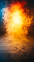 Obraz premium Abstract background with bright yellow and orange fog over a dark surface.