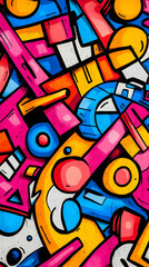 Obraz premium Abstract geometric pattern in vibrant pink, blue and yellow colors.