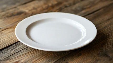 white plate isolated on a wooden table