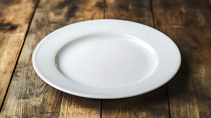 white ceramics plate isolated on a wooden table