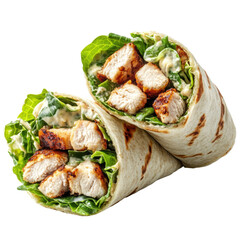 Grilled Chicken Caesar Wrap, a flavorful blend of tender grilled chicken, crisp romaine, creamy dressing, and fresh tortillas.