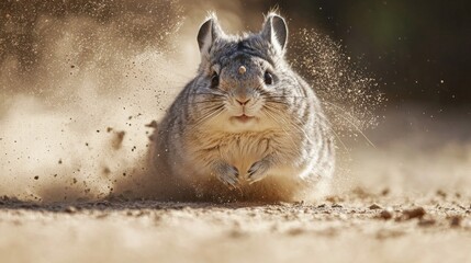 Obraz premium Happy Chinchilla rolling in dust