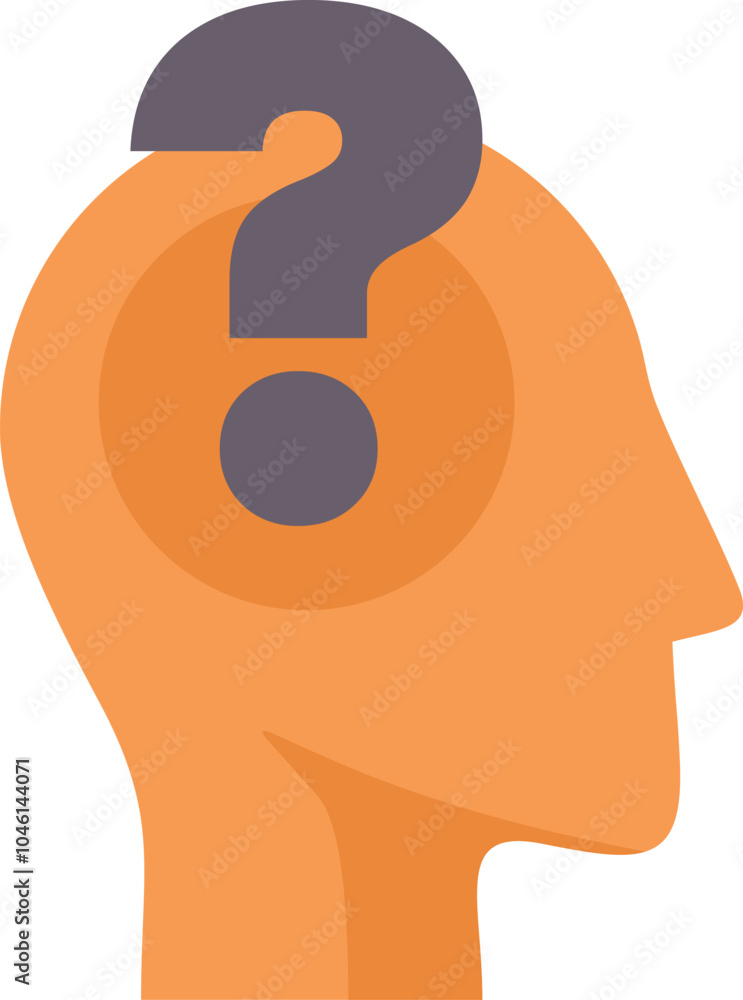 Poster human head silhouette with question mark inside representing thinking process, problem solving, find