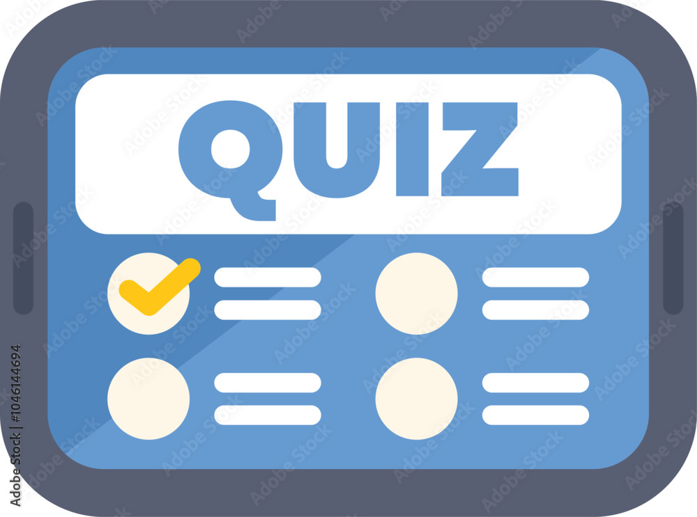 Poster online quiz application displaying on a mobile phone screen, showing test questions and answer optio