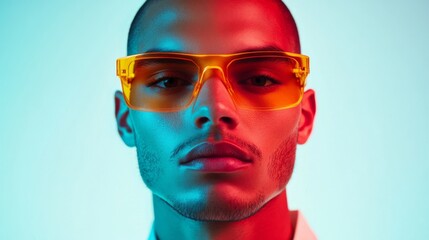 Stylish male portrait with glowing yellow glasses