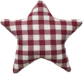 Star-shaped cushion with a red and white checked pattern, white isolate background. cut out, png, transparent background.