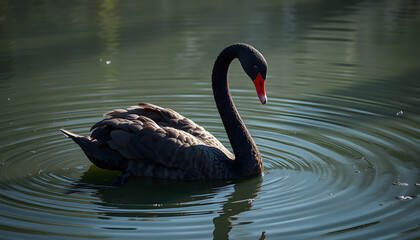 Obraz premium beautyful black swan in pond isolated with white highlights, png