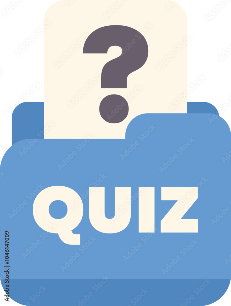 Poster blue quiz folder containing question mark symbol representing trivia game or online exam
