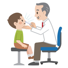 経鼻ワクチンを投与する医者のイラスト