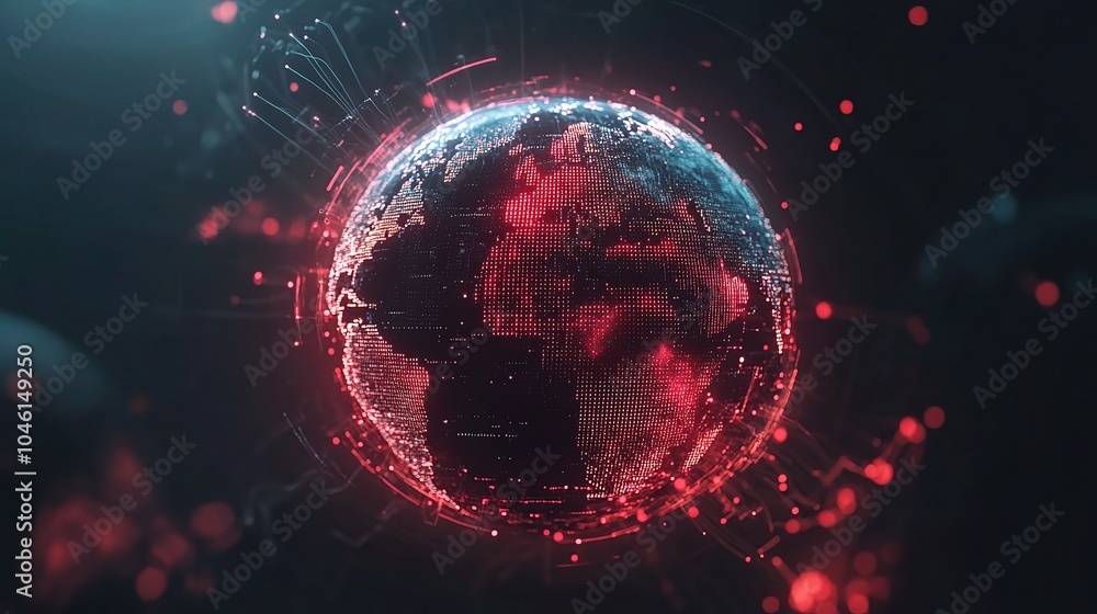 Aufkleber digital global network visualization with red highlights