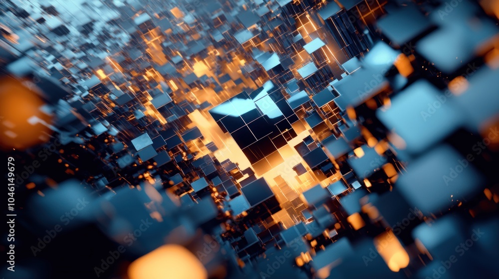 Poster exploring the future a sleek and modern blockchain-themed digital headquarters in a high-scale virtu