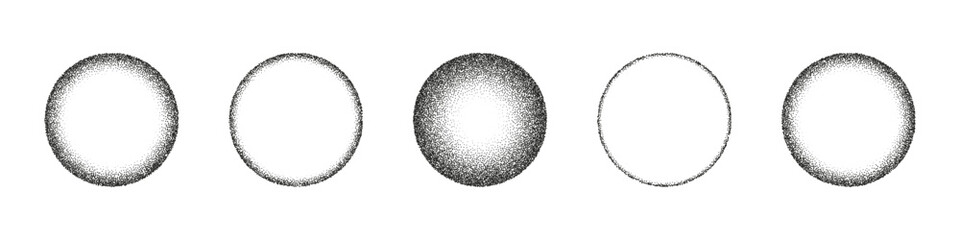 Gradient dot with grain and noise, textured sphere. Stippled circle and abstract shadow with moon like grainy pattern. Flat vector illustration isolated on white background.