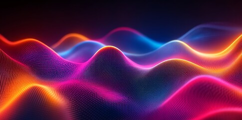 Obraz premium Abstract neon glowing waves of pink, blue and orange light.