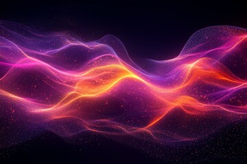 Fototapeta premium Abstract wavy glowing lines of pink, orange, and purple colors on a dark background.