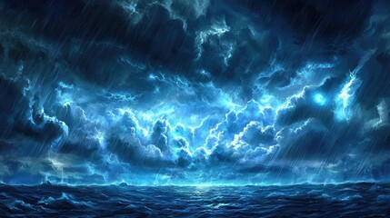 Fototapeta premium Dramatic storm clouds over a turbulent ocean, showcasing nature's power and beauty.