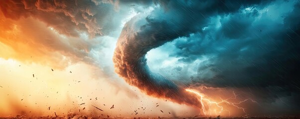 Fototapeta premium Dramatic swirling storm clouds with vibrant colors, showcasing nature's fury.