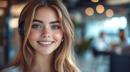 Obraz premium Young woman with headset in customer service