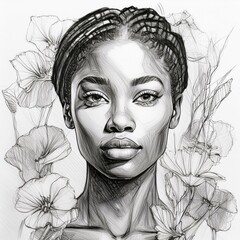 Retratos de mujeres de distintas etnias en blanco y negrocon flores , Portraits of women of different ethnicities in black and white with flowers 