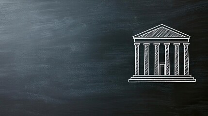 Illustration of a classical building with columns drawn on a chalkboard background, perfect for educational content and architecture topics.