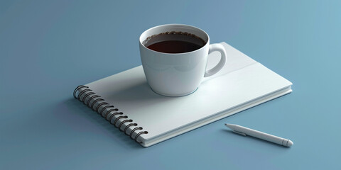 a cup of coffee on a spiral notebook and a pen, Cup of Coffee on a Spiral Notebook with Pen, 