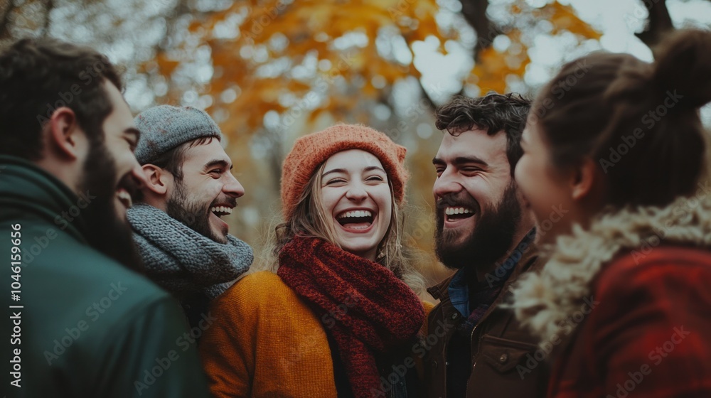 Wall mural friendship and happiness as a group of friends laugh together in a park