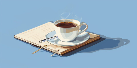 cup of coffee and a cup of coffee, Morning Coffee with Notebook and Pen, 