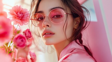 Confident woman holding pink flowers