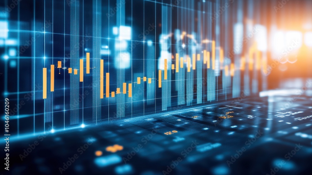 Wall mural abstract financial graph on a digital background, representing market trends and data analysis.