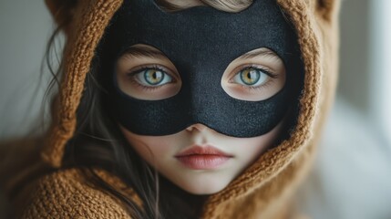 Girl wearing a playful cat mask