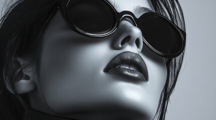 Black and white portrait of a stylish woman in sunglasses
