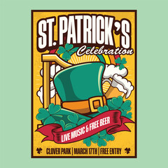 Obraz premium Happy Saint Patrick's Day Retro Cartoon Mascot Character Groovy Vintage Style for poster, flyer, brochure, invitation, greeting card, banner, web, sticker