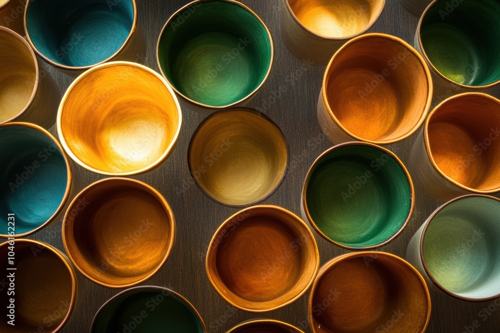 Aufkleber circular tea cups in warm brown and green tones create an inviting atmosphere, perfect for enjoying 