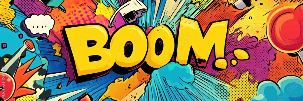 Poster explore a lively array of comic-style doodles filled with speech bubbles and energetic sound effects