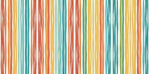 Obraz premium A colorful pattern of vertical lines with subtle wave patterns, each line painted in a different shade of orange, yellow, green, or blue, all set against a white background.