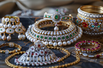 Obraz premium Luxurious Collection of Jeweled Masterpieces: From Chokers and Pendant Necklaces to Rings and Bracelets