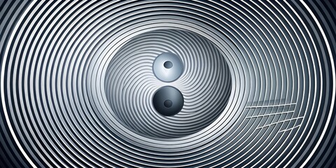 Abstract Yin Yang Symbol Embedded in a Metallic Concentric Circle Pattern