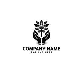 Vector healing hands logo with tree. Tree hand logo concept. Eco friendly healthy lifestyle logo