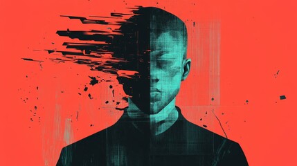 Abstract Portrait of a Man with a Distorted Face