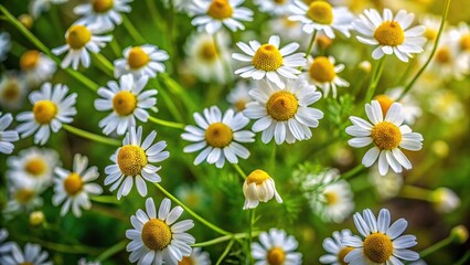 Fototapeta premium White chamomile flowers aerial view in forest