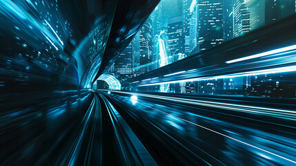 Fototapeta premium Night Traffic with Light Trails in an Urban Tunnel