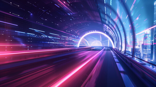 Light trails on a highway at night, capturing the vibrant motion of cars in an urban cityscape