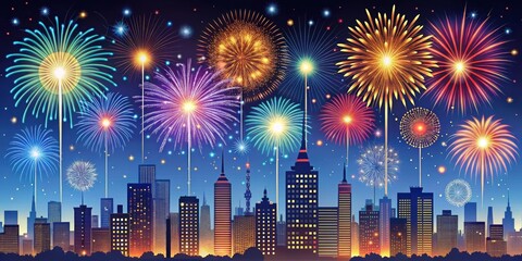 A Festive Night Sky Illuminated by a Spectacular Display of Fireworks Over a City Skyline