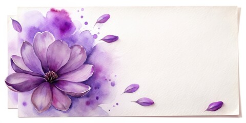 Watercolor Illustration of a Purple Flower with Petals Scattered on a Blank Canvas